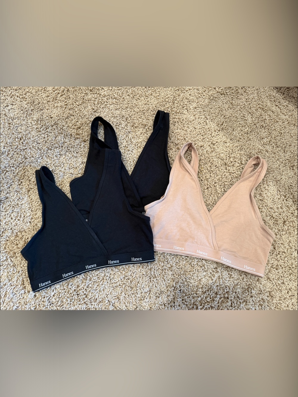 Hanes Girls Black & Blush Seamless Crop Bralettes - 2 Pack